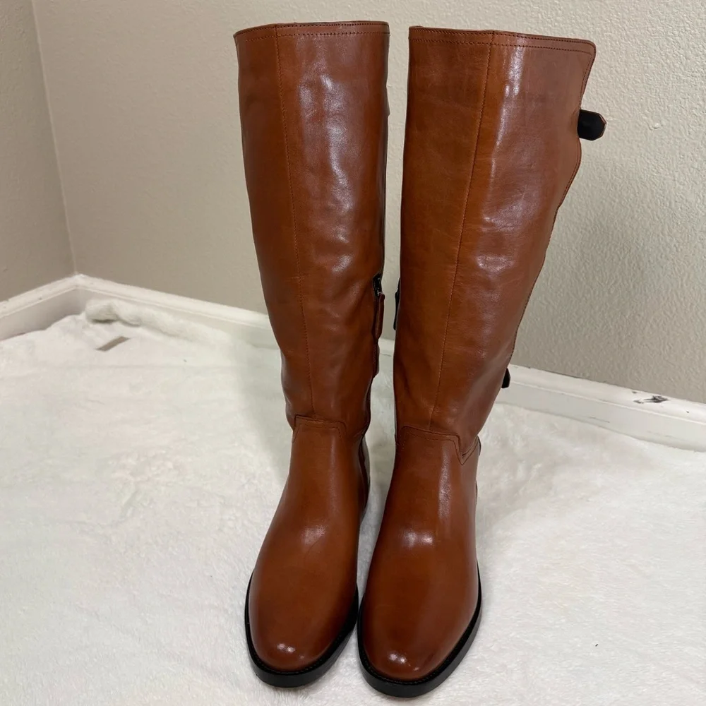 Franco Sarto Padova Brown Leather Knee High Zip Up Riding Boots - Sz 9.5M, NIB